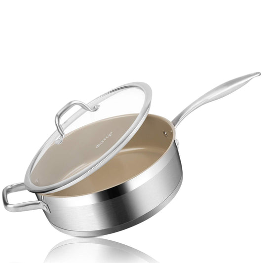 Duxtop Panela Sauté Antiaderente de Cerâmica Inox 5.5L com Tampa (Marrom)