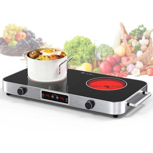 VBGK Cooktop Elétrico 2200W, 2 Bocas, Controle de Botão, 110V, com Timer