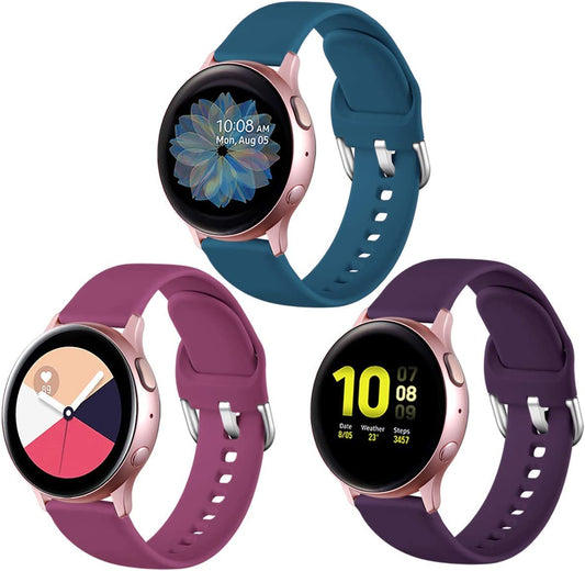 Lerobo Pulseiras de Silicone para Galaxy Watch, 20mm, 3 Pack, Pequeno (Roxo/Oceano/Vinho)