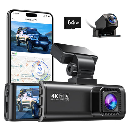 REDTIGER F7N Dash Cam 4K Dual com Wi-Fi, GPS e Cartão 64GB