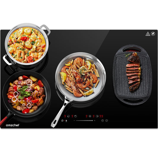 Cooktop Elétrico AMZCHEF 30" com 4 Bocas e Controle Touch (Preto)