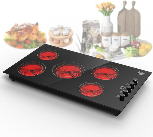 VBGK Cooktop Elétrico 36 Polegadas 8000W com 5 Queimadores e Trava de Segurança