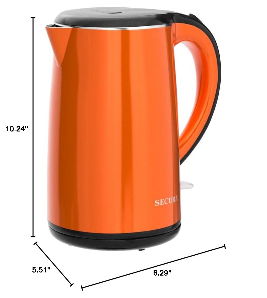 Secura Chaleira Elétrica Inox Parede Dupla 1.7L 1500W (Laranja)