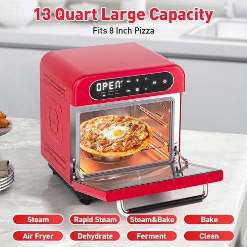 Secura Forno Multifuncional a Vapor e Air Fryer 13QT com Convecção (Vermelho)