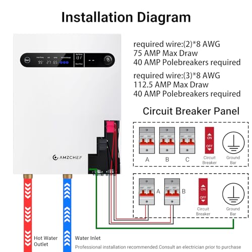 Amzchef Aquecedor de Água Instantâneo Sem Tanque 27kW 240V com Display LED