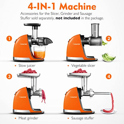 AMZCHEF Slow Juicer de Pressão a Frio com Função Reversa (Laranja Sol)