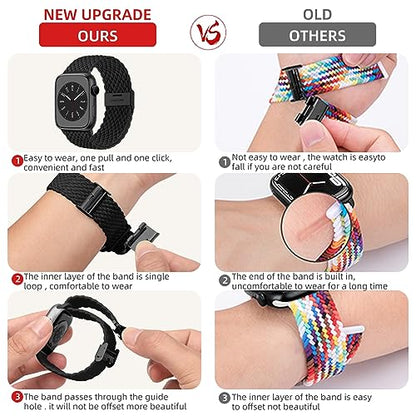 Lerobo 2 Pulseiras Solo Loop Trançada Compatível com Apple Watch (Preto/Preto Cinza)