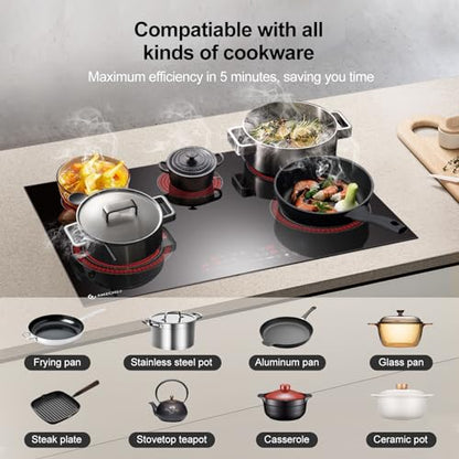 Cooktop Elétrico AMZCHEF 30" Embutido, 8400W, 5 Zonas e Controle Touch