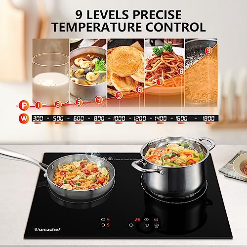 AMZCHEF Cooktop Dupla de Indução 2 Bocas com 9 Níveis de Potência (Preto)