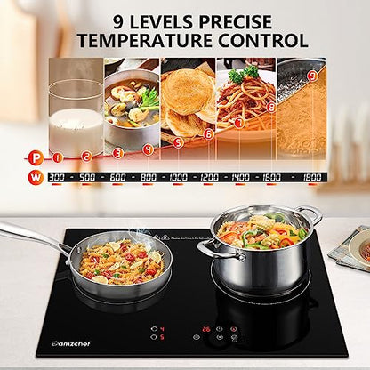 AMZCHEF Cooktop Dupla de Indução 2 Bocas com 9 Níveis de Potência (Preto)