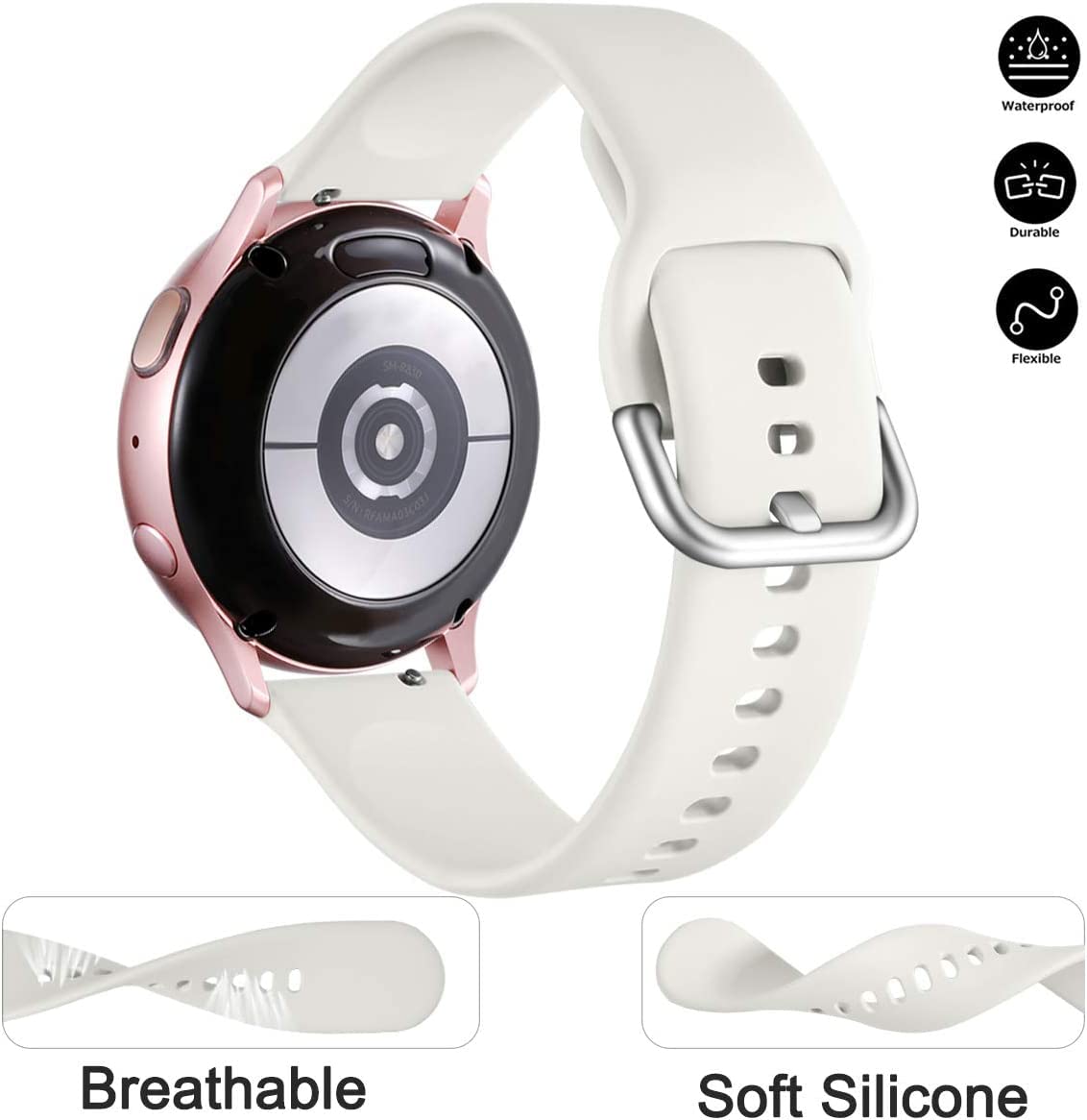 Lerobo 3 Pack Pulseiras Silicone 20mm p/ Galaxy Watch Active 2 (Bege/Rose/Vinho)