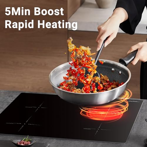 Amzchef Cooktop Elétrico 30'' Indução com 4 Bocas BOOST, Controle Touch