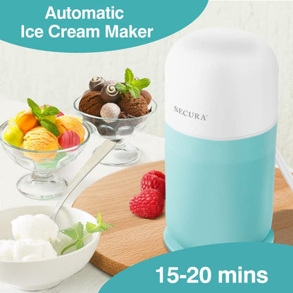 Secura Mini Máquina de Sorvete Automática 0.4QT com Colher e Receitas (Aqua)