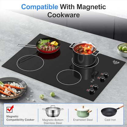 VBGK Cooktop Elétrico 30" Indução 6000W com 4 Bocas, Controle por Botão (Preto)