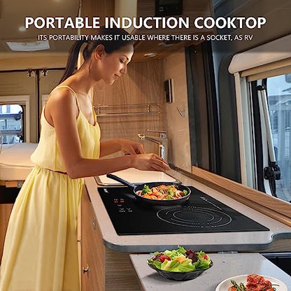 AMZCHEF Cooktop Dupla de Indução 2 Bocas com 9 Níveis de Potência (Preto)