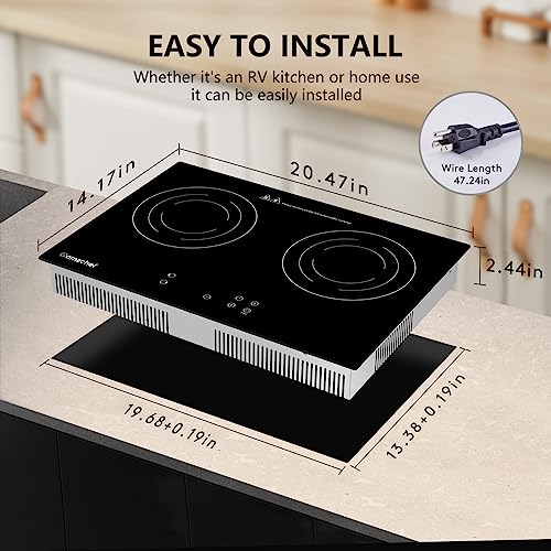 AMZCHEF Cooktop Dupla de Indução 2 Bocas com 9 Níveis de Potência (Preto)