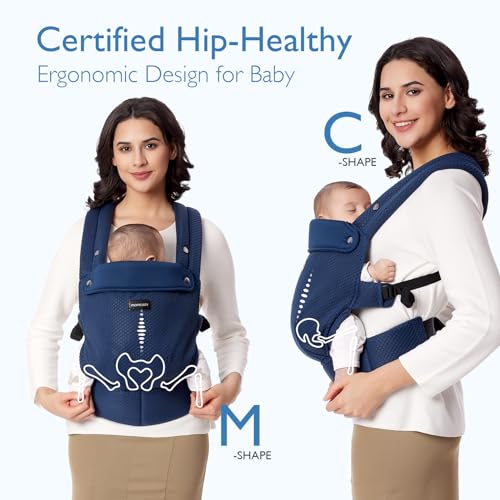 Momcozy Canguru Ergonom. Air Mesh Azul, Suporte Lombar P/ 3-24 Meses