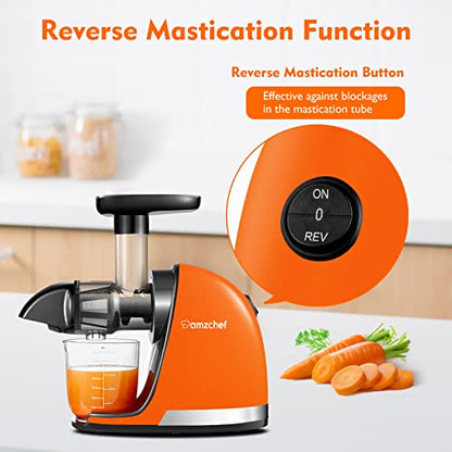 AMZCHEF Slow Juicer de Pressão a Frio com Função Reversa (Laranja Sol)