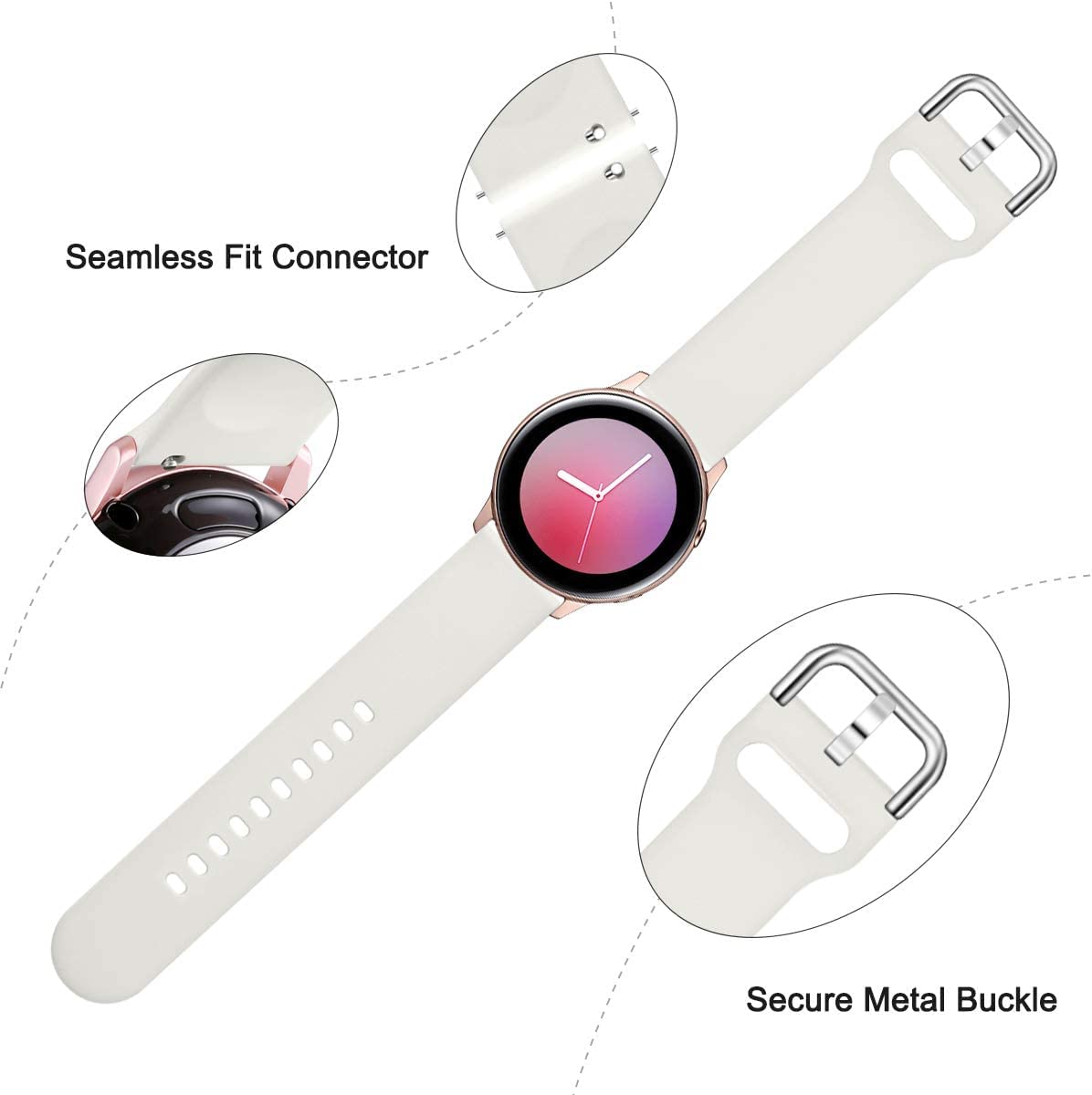 Lerobo 3 Pack Pulseiras Silicone 20mm p/ Galaxy Watch Active 2 (Bege/Rose/Vinho)