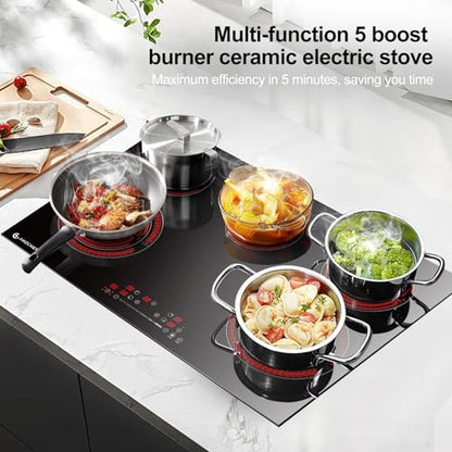 Cooktop Elétrico AMZCHEF 30" Embutido, 8400W, 5 Zonas e Controle Touch