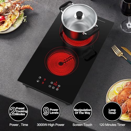 VBGK Cooktop Elétrico 3000W, 2 Bocas Embutido e Portátil com Timer (Preto)