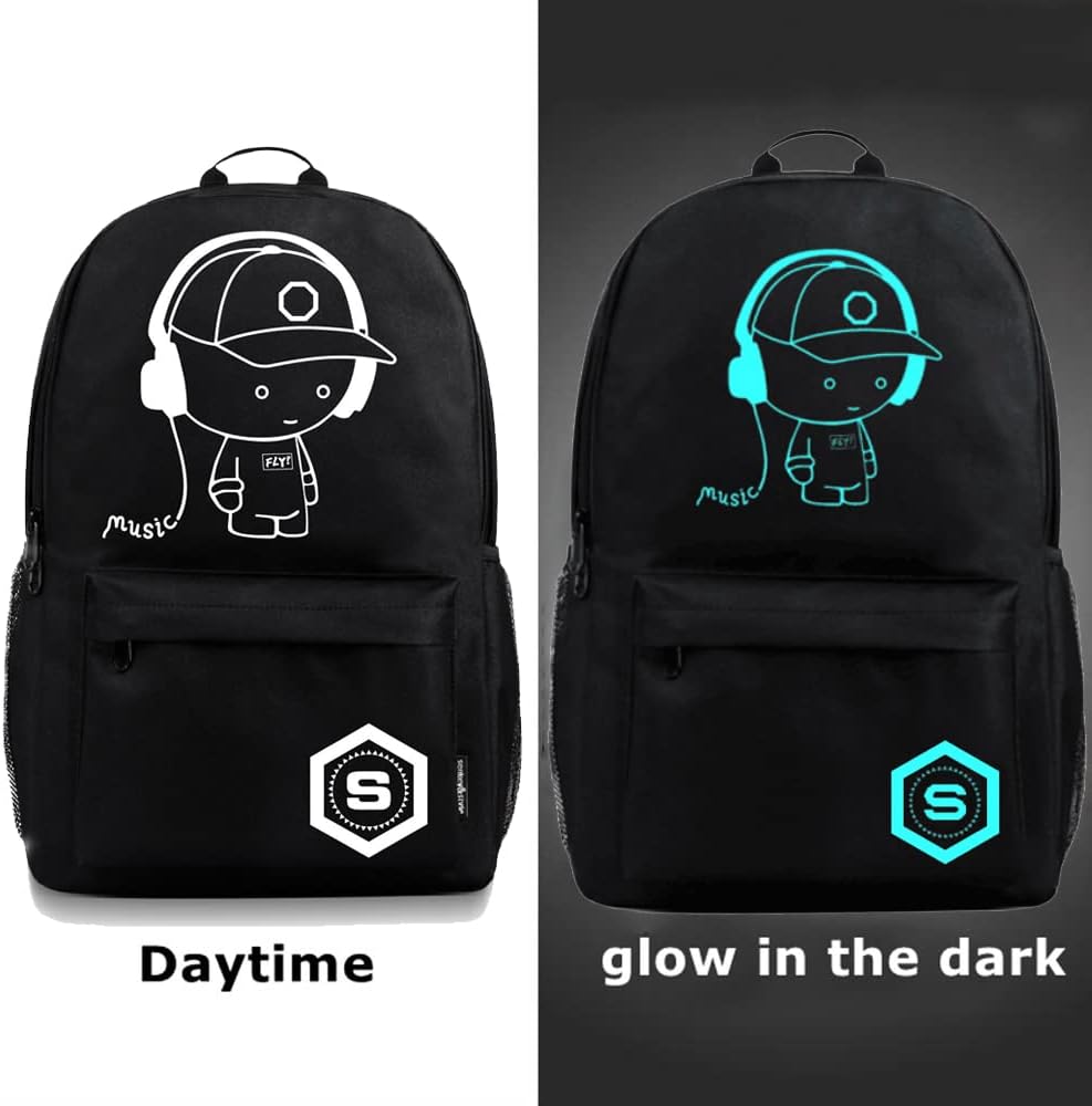 FLYMEI Mochila Luminosa Anime com Porta USB para Laptop 17" (Preto)