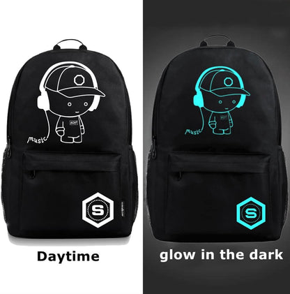 FLYMEI Mochila Luminosa Anime com Porta USB para Laptop 17" (Preto)