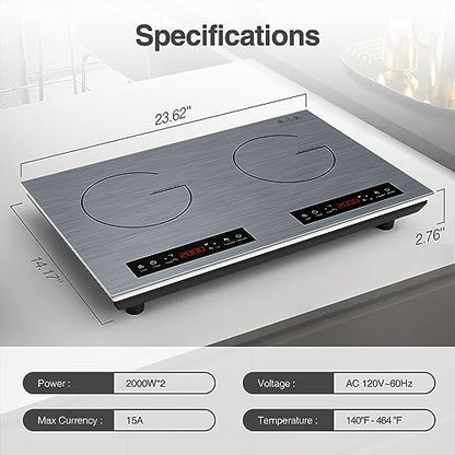 VBGK Cooktop de Indução Duplo 24" 4000W com Timer e Bloqueio Infantil