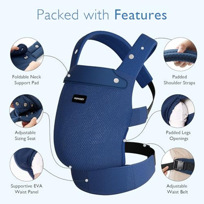 Momcozy Canguru Ergonom. Air Mesh Azul, Suporte Lombar P/ 3-24 Meses