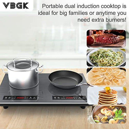 VBGK Cooktop de Indução Duplo 24" 4000W com Timer e Bloqueio Infantil