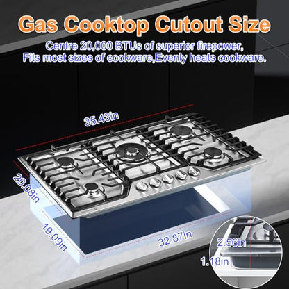 Cooktop a Gás AMZCHEF 36" com 5 Queimadores SABAF e Chapa Dupla (Inox)