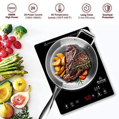 Duxtop Cooktop Portátil de Indução 1800W, Painel Sensor e Vidro Completo