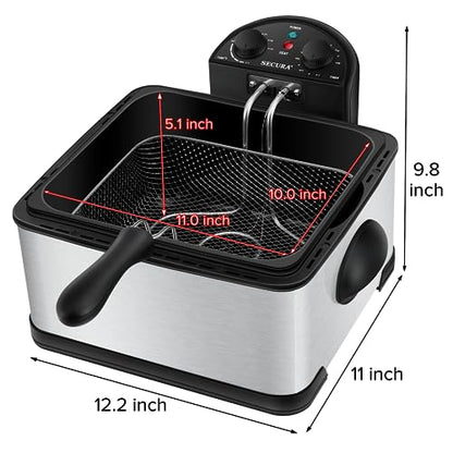 Secura Fritadeira Elétrica Inox 1700W com Cestas Triplas e Timer 4L (Prata)