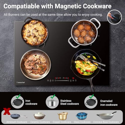 Amzchef Cooktop Elétrico 30'' Indução com 4 Bocas BOOST, Controle Touch