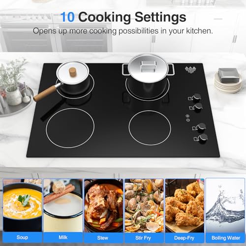 VBGK Cooktop Elétrico 30" Indução 6000W com 4 Bocas, Controle por Botão (Preto)