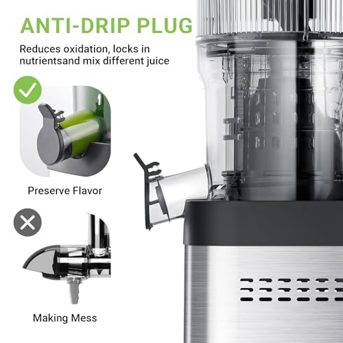 AMZCHEF Juicer Pressão Fria 200W com Boca de 5.2" para Frutas Inteiras (Prata)