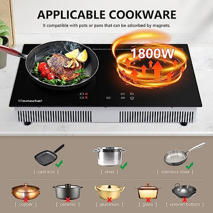 AMZCHEF Cooktop Dupla de Indução 2 Bocas com 9 Níveis de Potência (Preto)