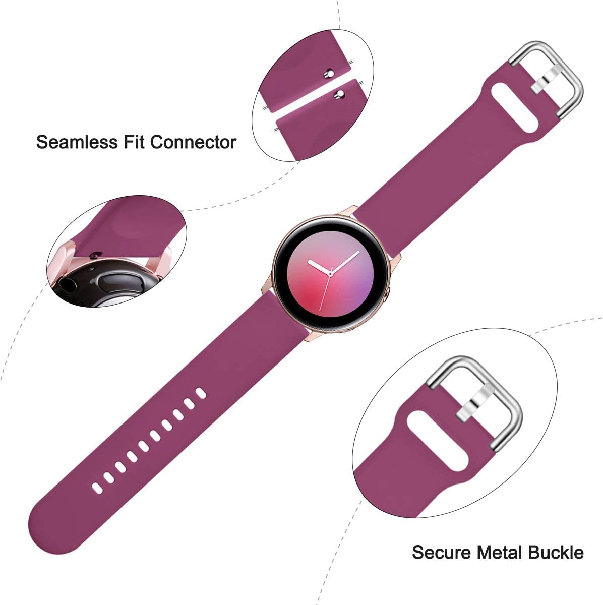 Lerobo 3 Pulseiras Silicone p/ Galaxy Watch 3 41mm - G (preto/Rosê/Vinho)