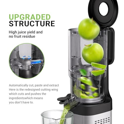 AMZCHEF Juicer Pressão Fria 200W com Boca de 5.2" para Frutas Inteiras (Prata)