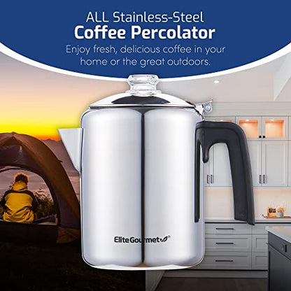 Elite Gourmet Percolador de Café Clássico 8 Xícaras em Aço Inox (Prata)