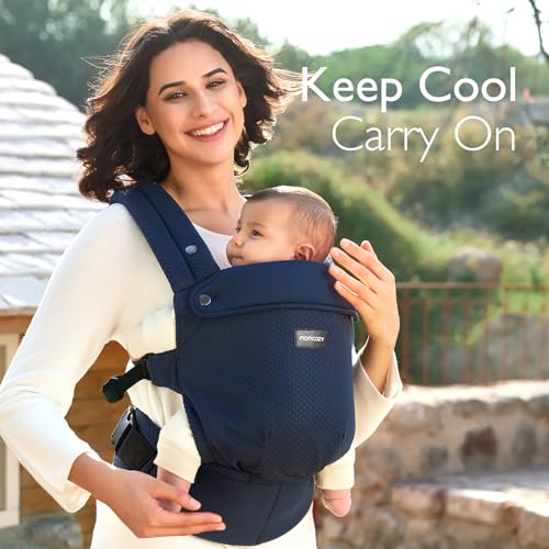 Momcozy Canguru Ergonom. Air Mesh Azul, Suporte Lombar P/ 3-24 Meses