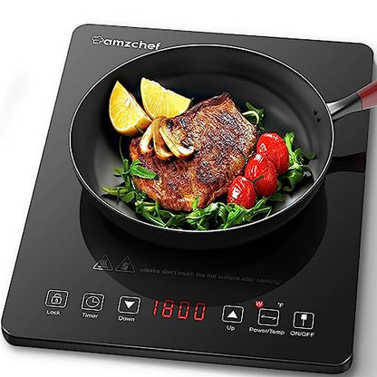 AMZCHEF Cooktop de Indução Portátil 1800W com 8 Níveis de Potência (Preto)