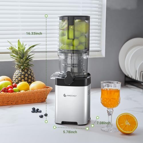 AMZCHEF Juicer Pressão Fria 200W com Boca de 5.2" para Frutas Inteiras (Prata)