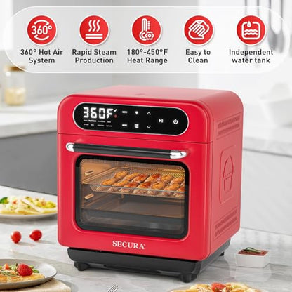 Secura Forno Multifuncional a Vapor e Air Fryer 13QT com Convecção (Vermelho)