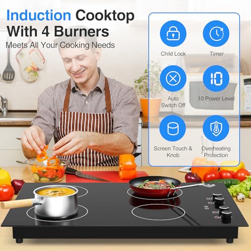 VBGK Cooktop Elétrico 30" Indução 6000W com 4 Bocas, Controle por Botão (Preto)