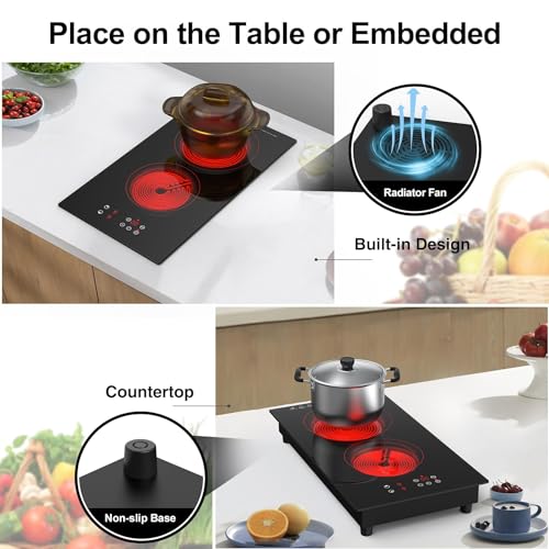 VBGK Cooktop Elétrico 3000W, 2 Bocas Embutido e Portátil com Timer (Preto)