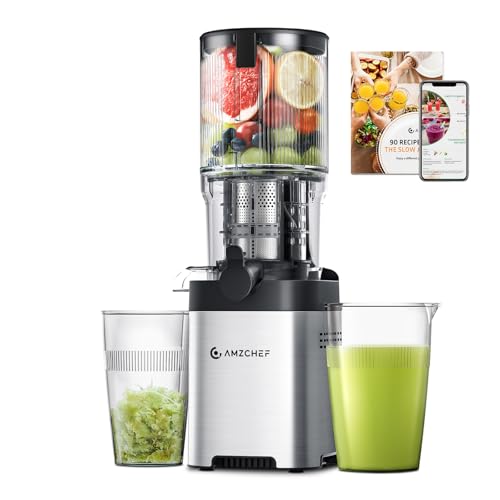 AMZCHEF Juicer Pressão Fria 200W com Boca de 5.2" para Frutas Inteiras (Prata)