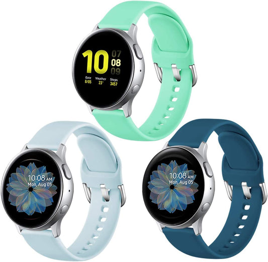 Lerobo 3 Pulseiras Silicone p/ Samsung Galaxy Watch 20mm (Oceano/Azul Claro/Verde)