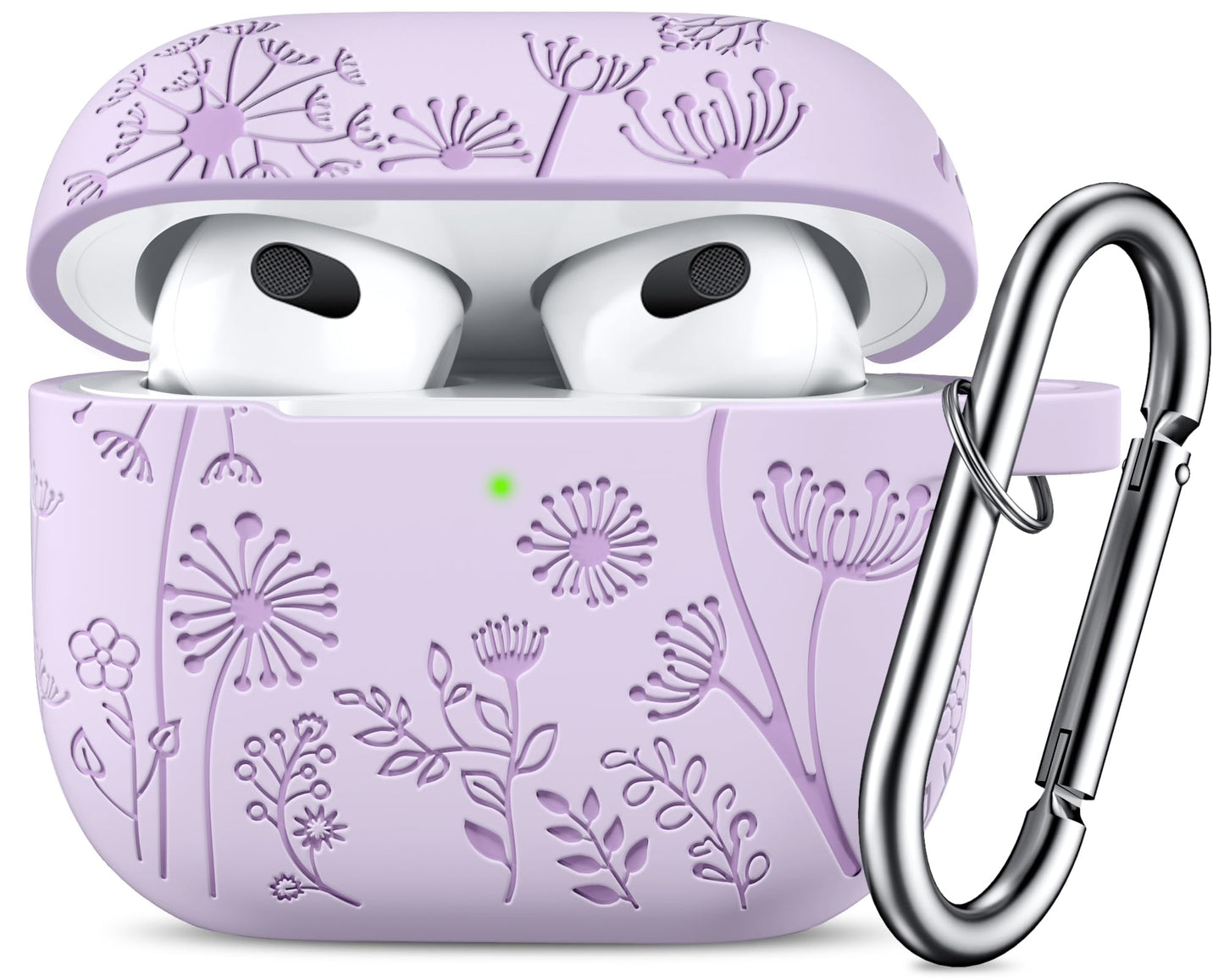 Lerobo Capa Gravada Silicone para AirPods 3ª Geração com Mosquetão (Lavanda)