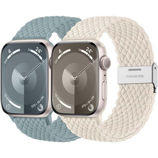 Lerobo 2 Pack Pulseira Solo Loop Trançada Compatível com Apple Watch (Azul/branca)